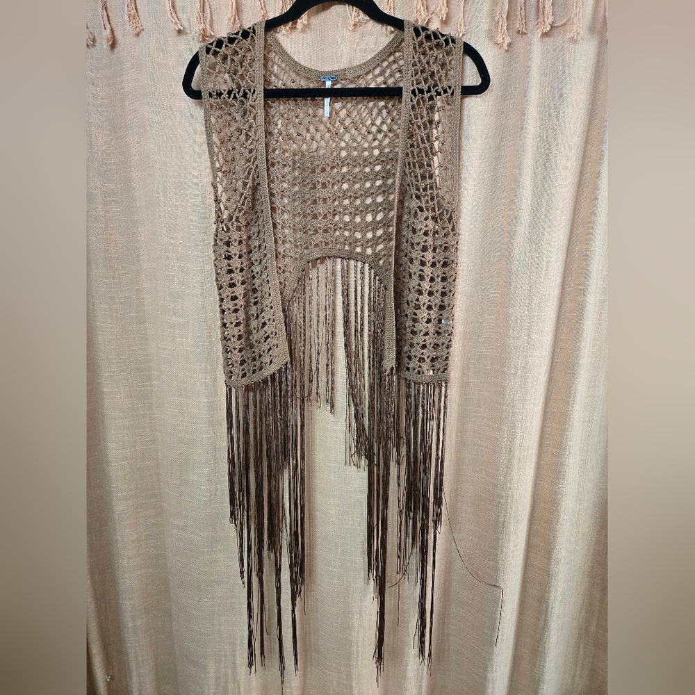 Fringed Beaded Crochet Vest